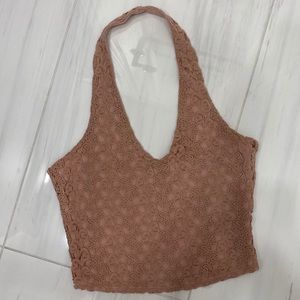 🌴 GARAGE Dusty Rose Crochet Halter Crop Top 🌴